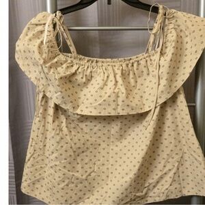 Elegant Beige Polka Dot Ruffle Blouse